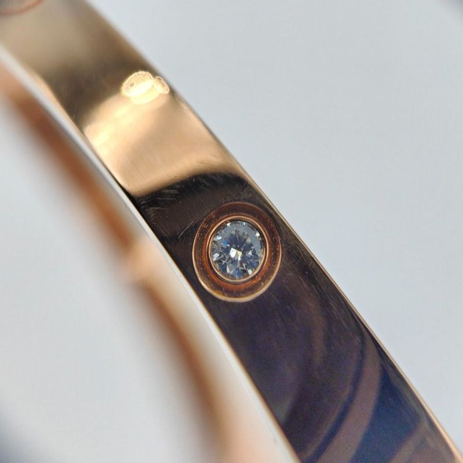 Cartier 卡地亞 love 18K玫瑰金 窄版6鑽石手環 Size 17 Bracelet-4