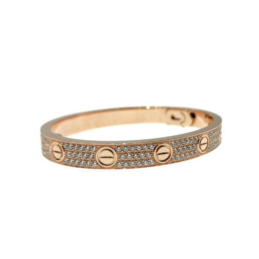 Cartier 卡地亞 Love 18K玫瑰金 寬版滿天星鑽石手環 Size 16 Bracelet-3