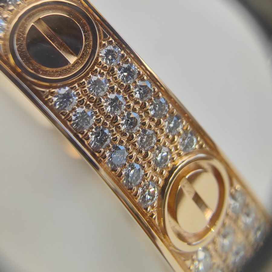 Cartier 卡地亞 Love 18K玫瑰金 寬版滿天星鑽石手環 Size 16 Bracelet-6