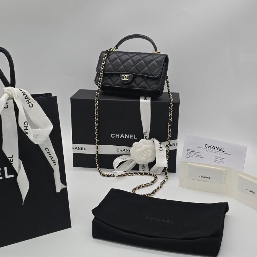 【全新七夕禮♥️小編實拍】CHANEL 香奈兒 24P 黑金MINI HANDLE 口蓋包-4