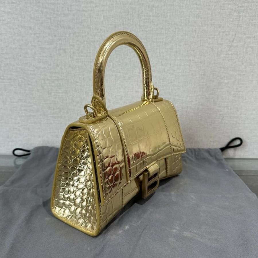 BALENCIAGA 金色鱷魚紋壓紋XS號小號沙漏包 19*12*8 98新配件塵袋-1
