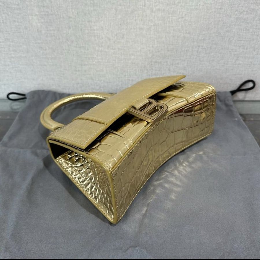 BALENCIAGA 金色鱷魚紋壓紋XS號小號沙漏包 19*12*8 98新配件塵袋-4