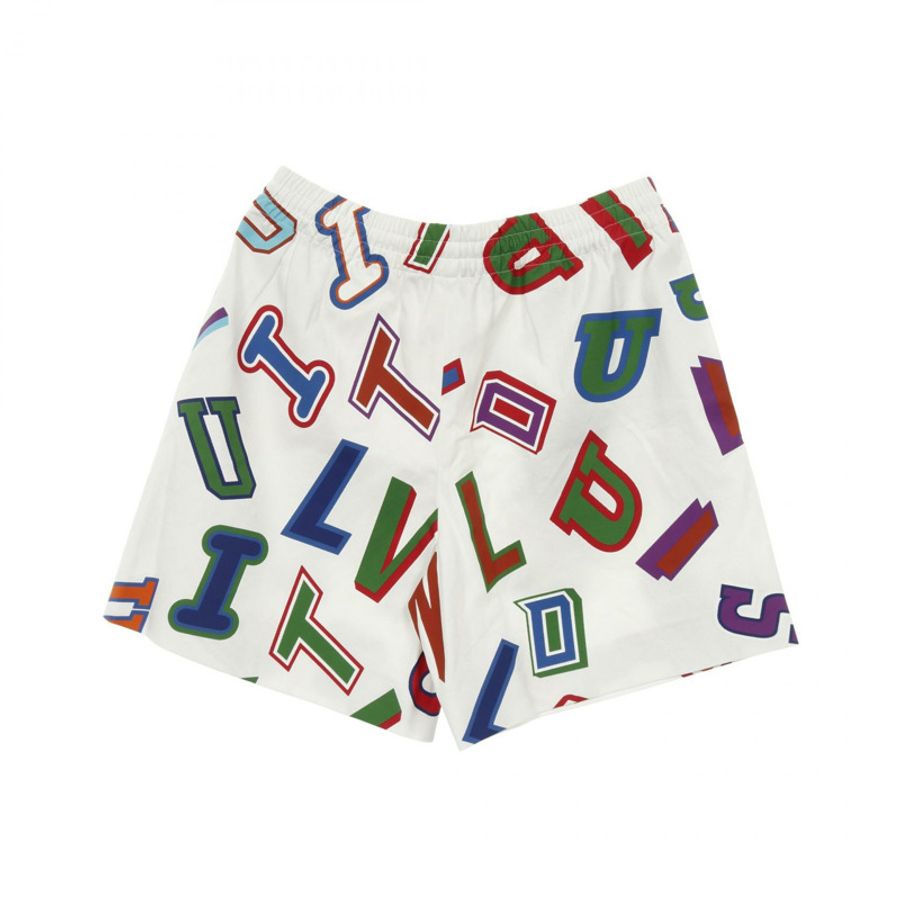 路易威登 x NBA 聯名圖案 Logo 短褲,純棉材質,白色,多色,男士 #M-1