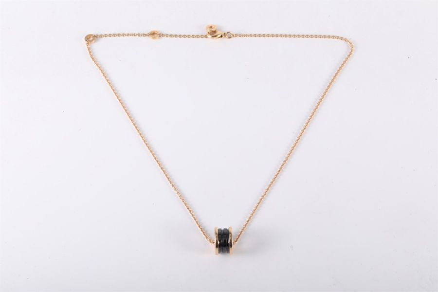 BVLGARI(寶格麗) B.ZERO1 彈簧項鏈 三環扣 18K玫瑰金/黑陶瓷 項鏈 玫瑰金-5