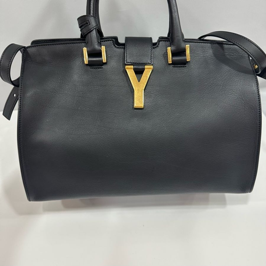 YSL 311210 黑色牛皮金釦肩背包 斜背包 cabas-4