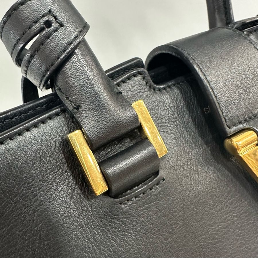 YSL 311210 黑色牛皮金釦肩背包 斜背包 cabas-6