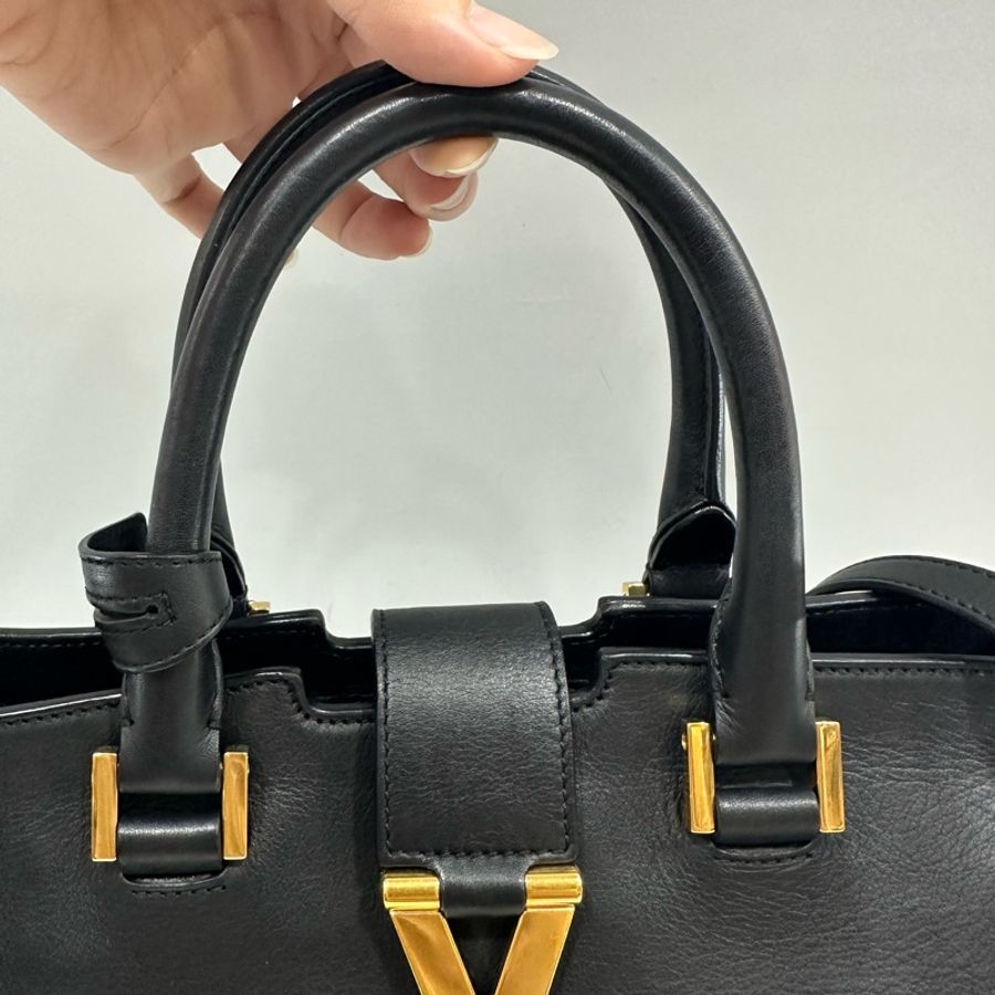 YSL 311210 黑色牛皮金釦肩背包 斜背包 cabas-8