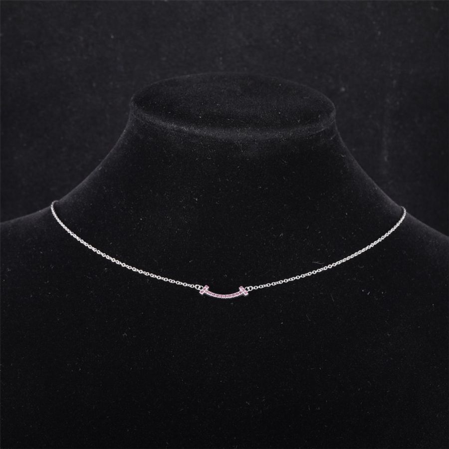 TIFFANY&CO(蒂芙尼) Tiffany T 微笑項鏈 mini 滿鑽 18k白金 18K白金/鑽石 項鏈 白金 粉鑽-0