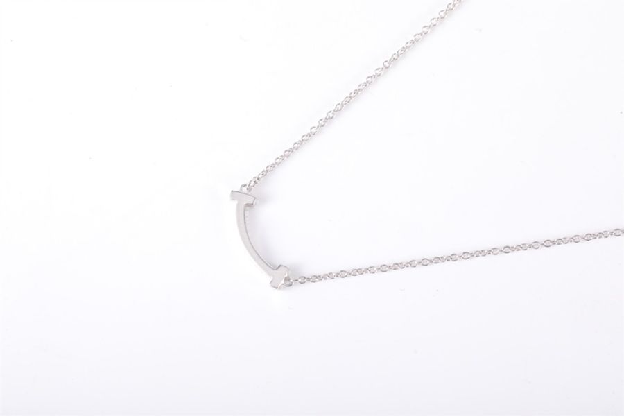 TIFFANY&CO(蒂芙尼) Tiffany T 微笑項鏈 mini 滿鑽 18k白金 18K白金/鑽石 項鏈 白金 粉鑽-2
