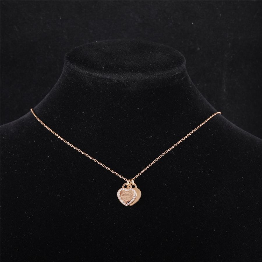 TIFFANY&CO(蒂芙尼) Return to Tiffany Double Heart Tag 鑲雙心形吊墜 項鏈 Mini 鑲鑽 18K玫瑰金/鑽石 項鏈 玫瑰金-0
