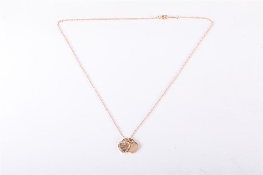 TIFFANY&CO(蒂芙尼) Return to Tiffany Double Heart Tag 鑲雙心形吊墜 項鏈 Mini 鑲鑽 18K玫瑰金/鑽石 項鏈 玫瑰金-5