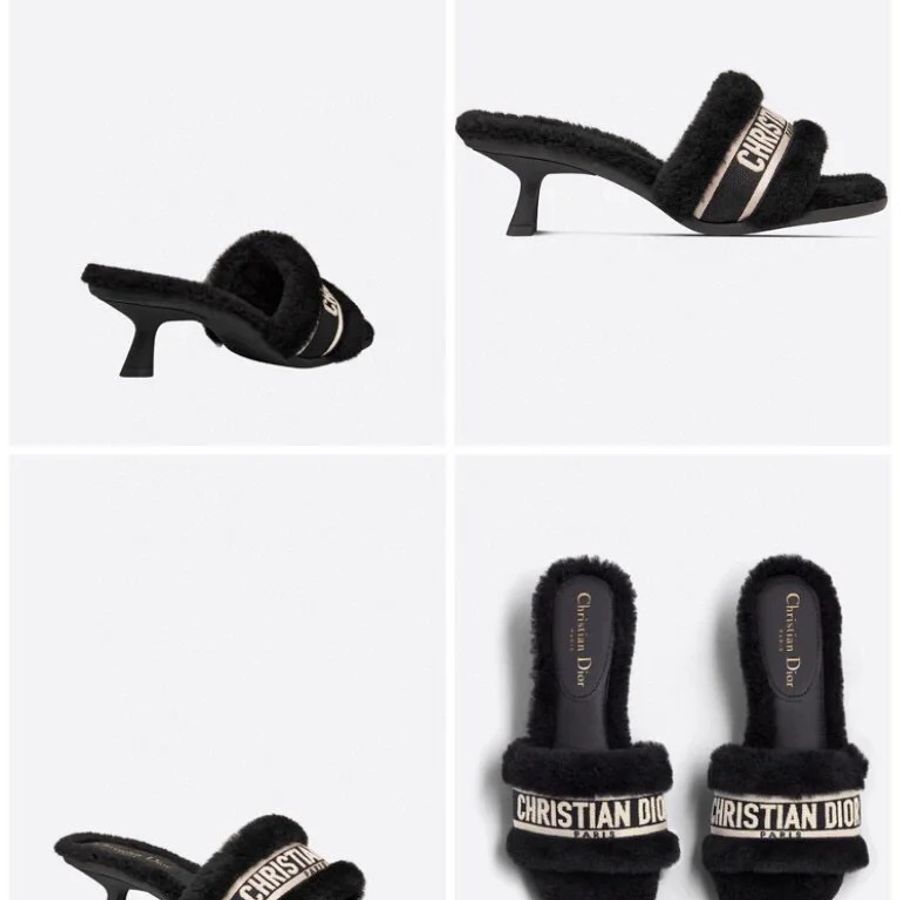 m全新 DIOR 毛毛刺繡高跟拖鞋 37號-5