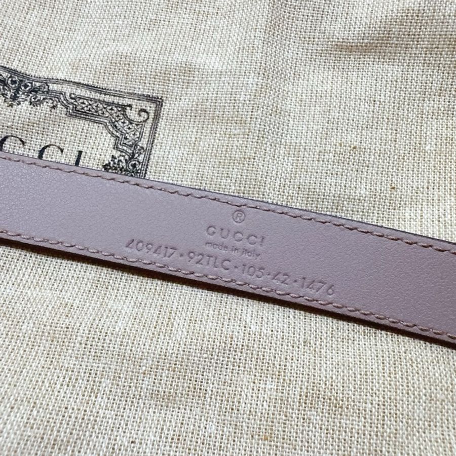 二手正品Gucci GG Marmont 經典雙G皮帶釦印花窄版穿釦式皮帶 105芋粉色 Gucci皮帶 Gucci腰帶-8
