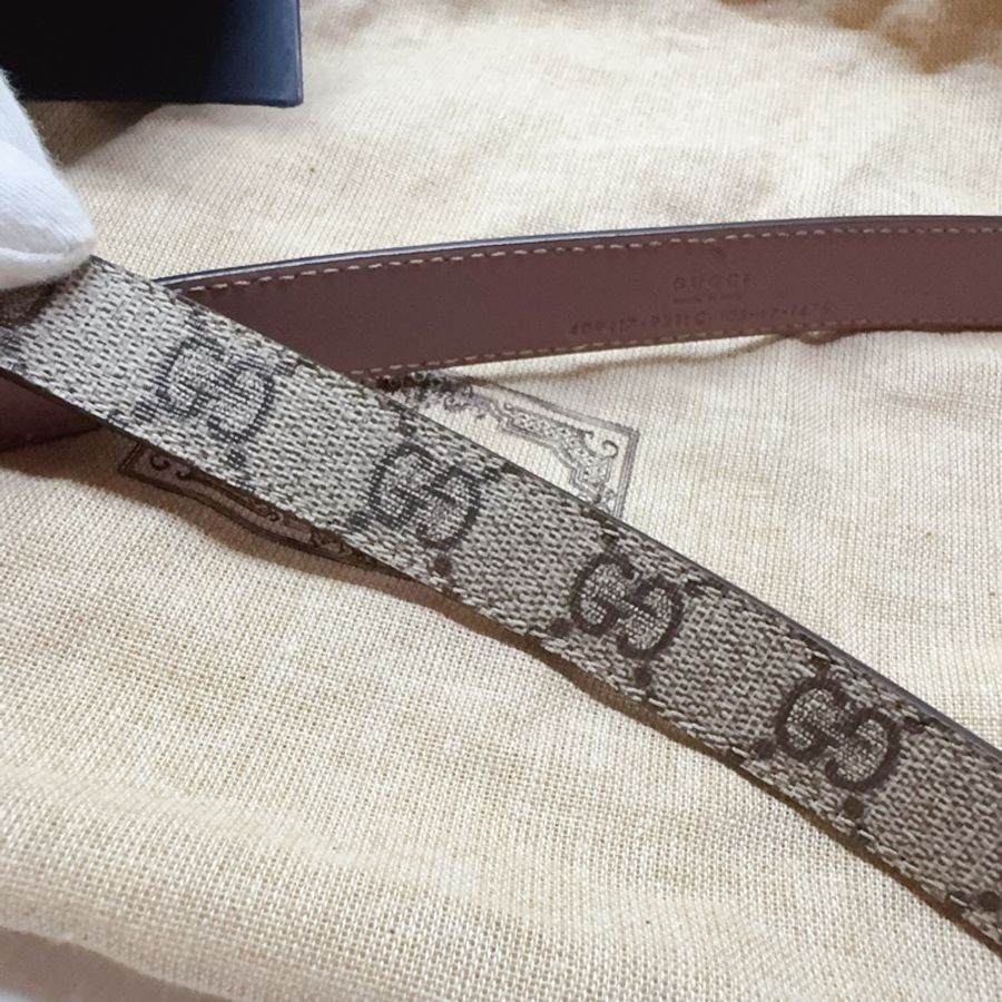 二手正品Gucci GG Marmont 經典雙G皮帶釦印花窄版穿釦式皮帶 105芋粉色 Gucci皮帶 Gucci腰帶-11