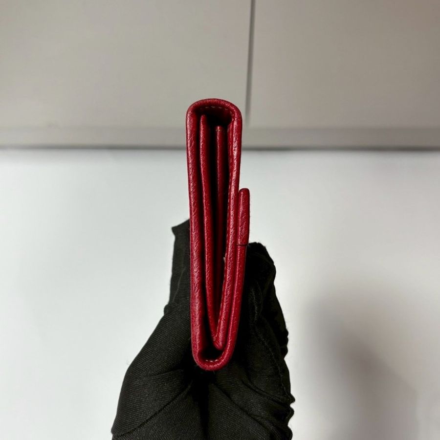 Gucci 紅皮邊藍緹花布下蓋長夾-2
