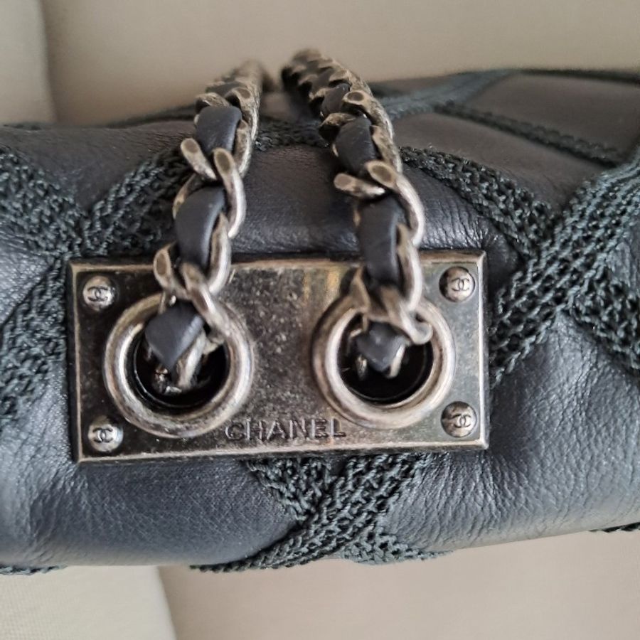 ❤chanel 黑銀外縫線牛皮包-3