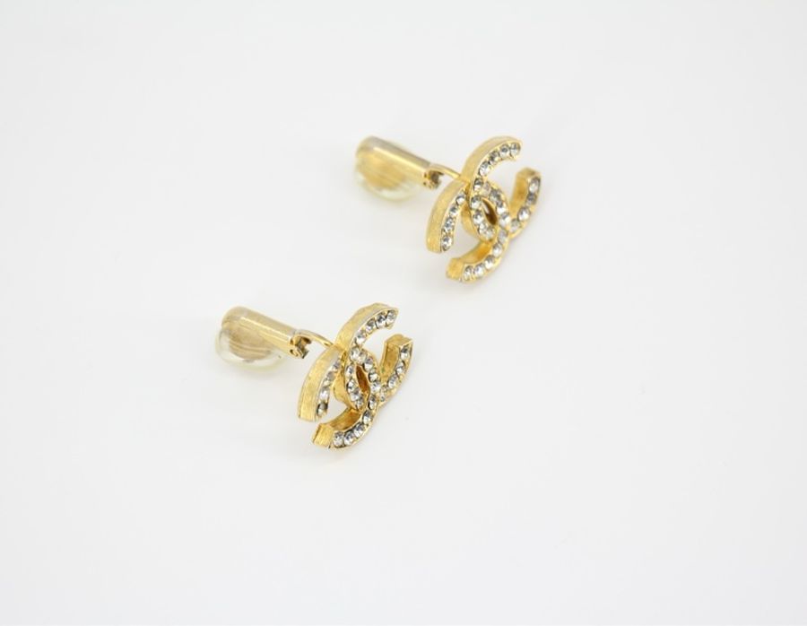 Chanel Vintage 71-80年水鑽鍍金經典大CC耳夾-2