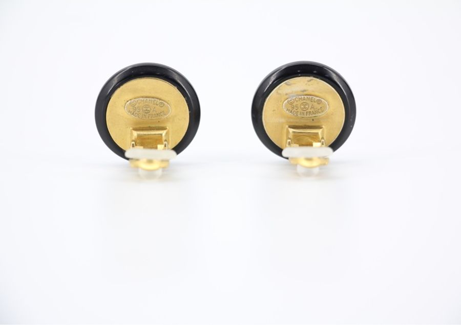 Chanel Vintage 95A樹脂圓形黑色耳環-5
