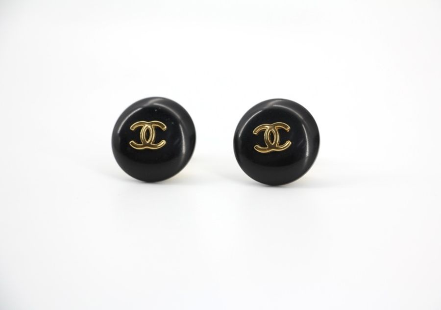 Chanel Vintage 95A樹脂圓形黑色耳環-11