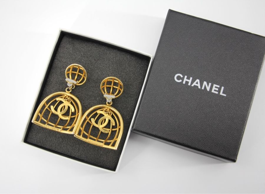 Chanel Vintage 92年鍍金鳥籠耳環-7