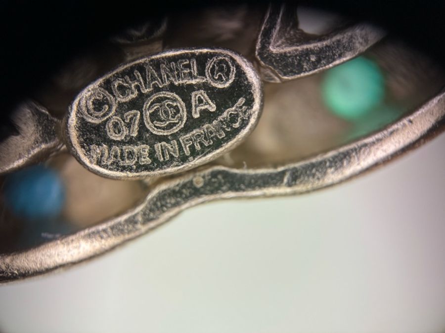 Chanel Vintage 07A琉璃藍綠黑色粒胸針-10