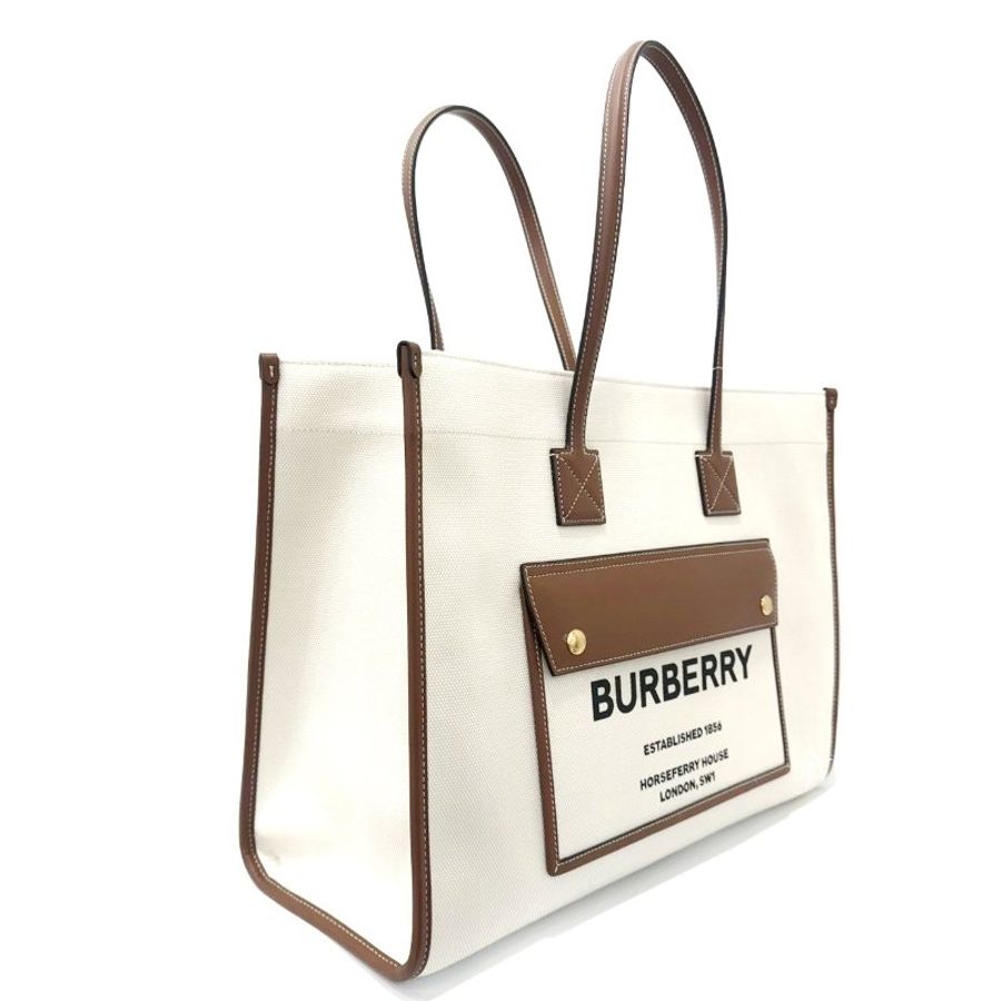 BURBERRY棕褐色帆布中型FERYA托特包/80441291-1
