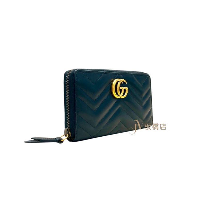 GUCCI GG Marmont 黑牛皮拉鍊長夾 443123-1