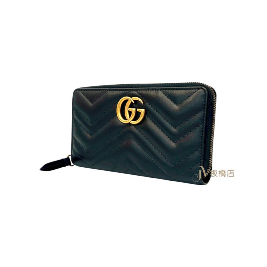 GUCCI GG Marmont 黑牛皮拉鍊長夾 443123-2