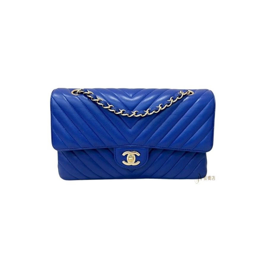 Chanel 寶藍山形紋銀釦COCO25 /A10621-0