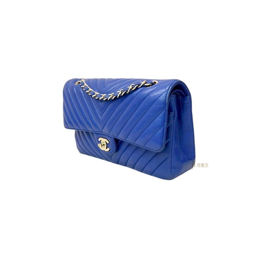 Chanel 寶藍山形紋銀釦COCO25 /A10621-2
