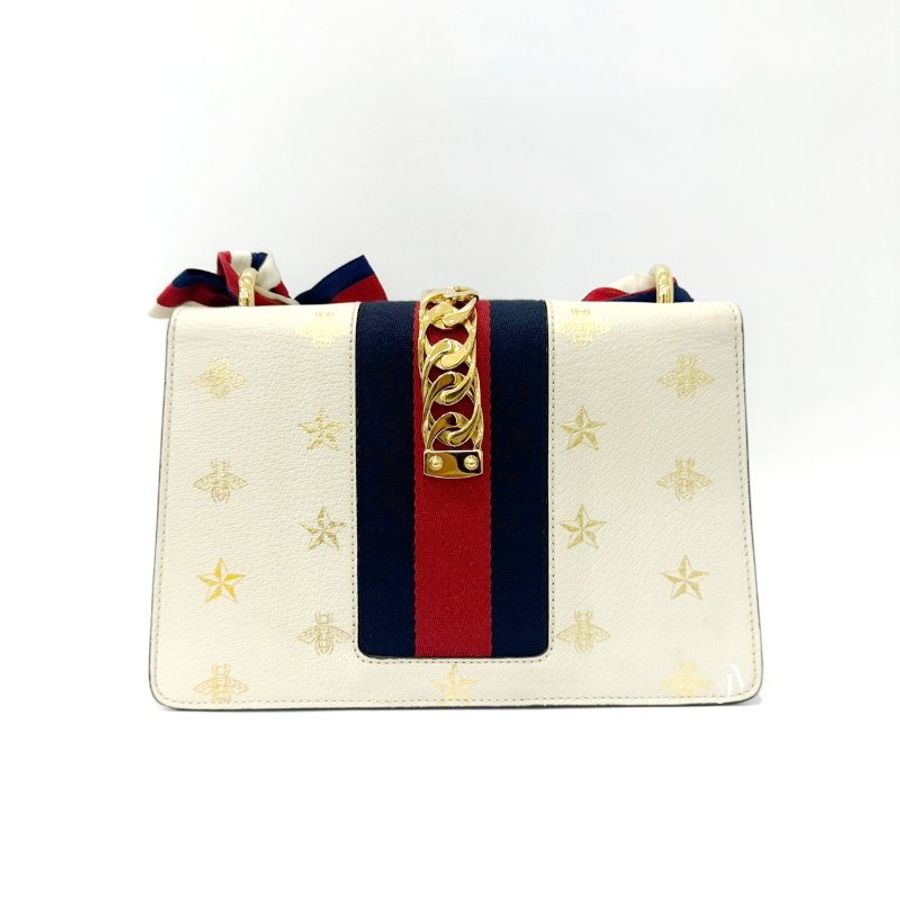 GUCCI 米色牛皮Sylvie蜜蜂星星手提肩背包-3