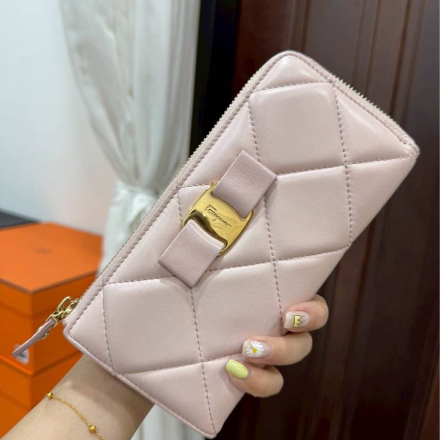 Salvatore ferragamo 粉色 蝴蝶節 錢包 錢夾 皮夾 皮包 長夾-0