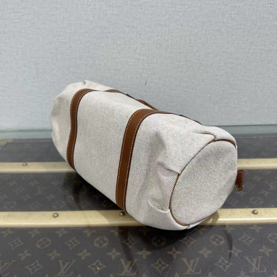HERMES polochon銀扣帆布手提包30*12.5*12.5 98新-4