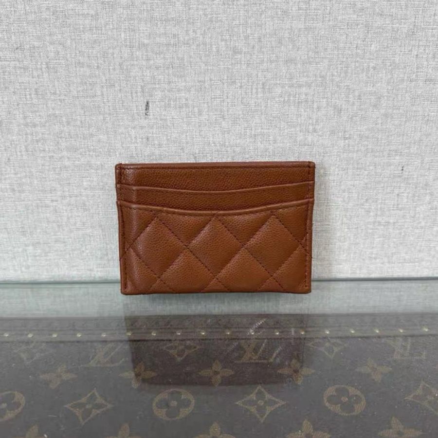 CHANEL 焦糖色金扣荔枝牛皮卡包 11*7.5 全新閒置配件吊牌-5