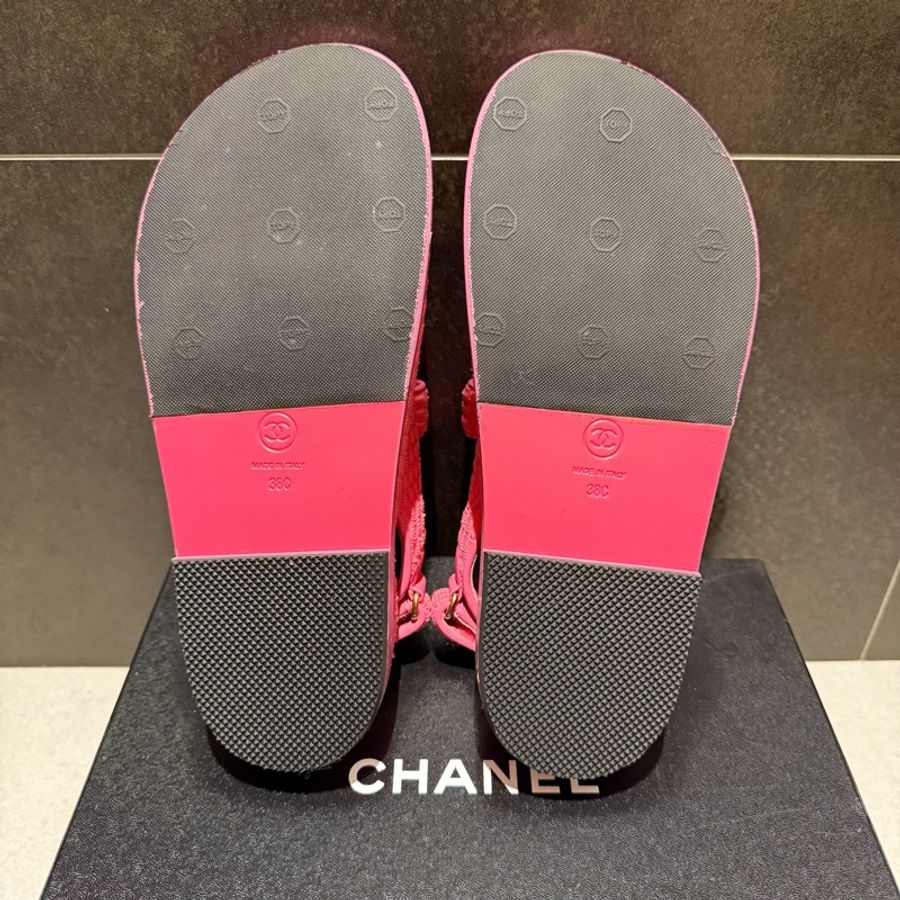Chanel魔術貼涼鞋 粉色38號-12
