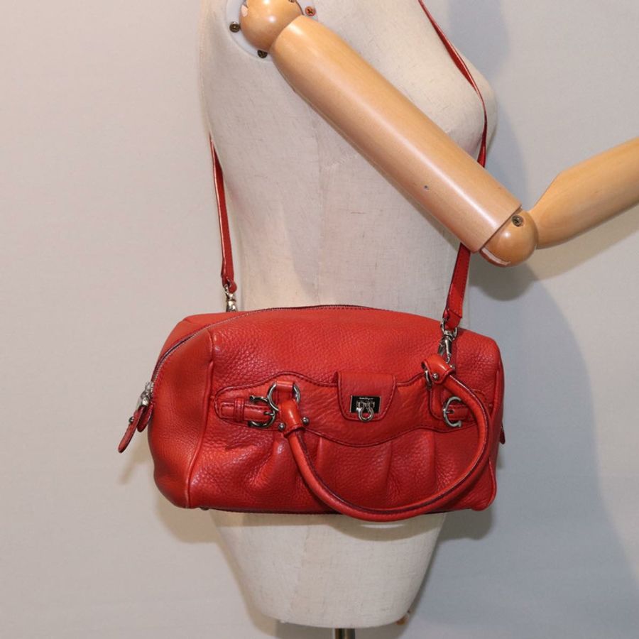 【日本直送】Salvatore Ferragamo Gancini 手提包 皮革 2way 紅色 Auth 78767-26