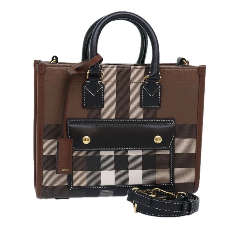 【日本直送】BURBERRY Nova 格紋手提包 皮革 兩用 棕色 金色 正品 91589A-0