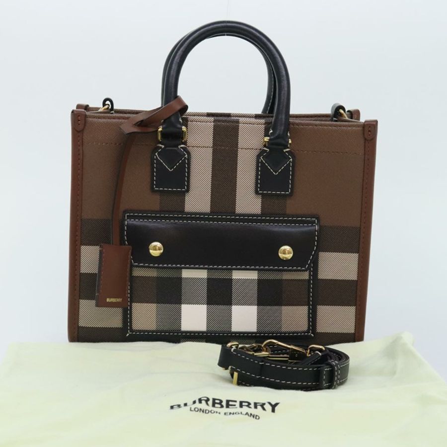 【日本直送】BURBERRY Nova 格紋手提包 皮革 兩用 棕色 金色 正品 91589A-11