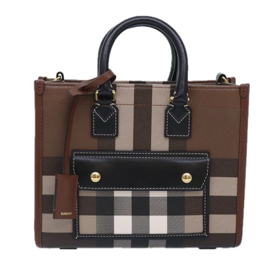【日本直送】BURBERRY Nova 格紋手提包 皮革 兩用 棕色 金色 正品 91589A-12