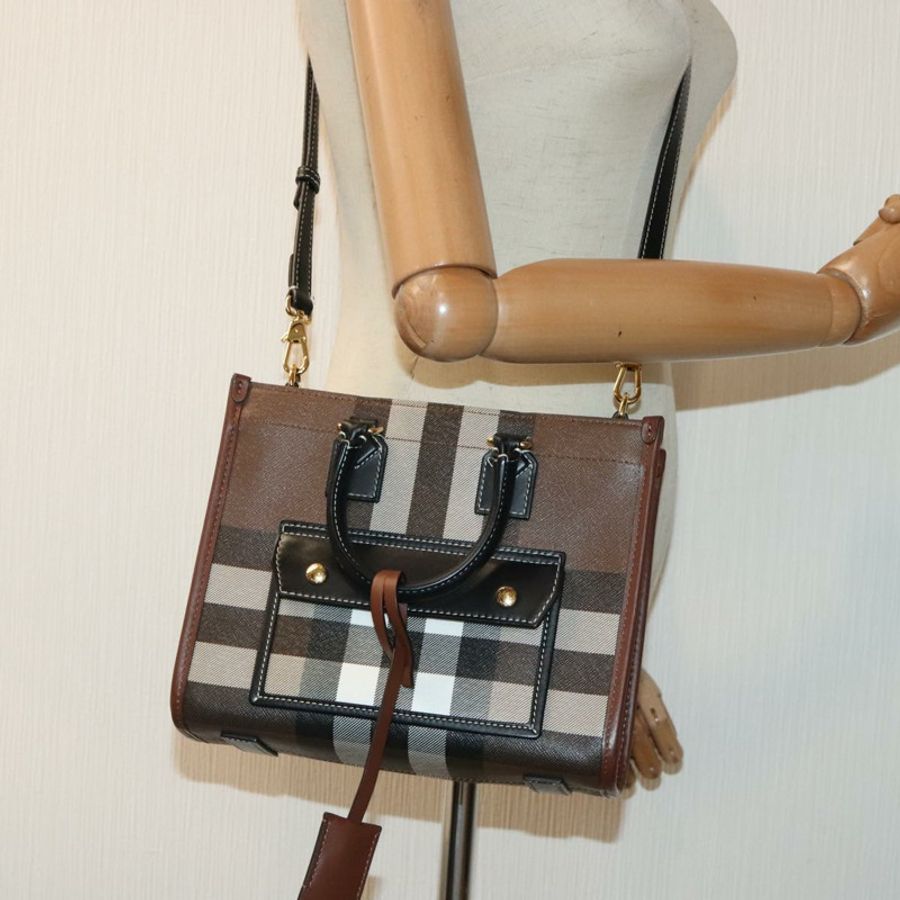 【日本直送】BURBERRY Nova 格紋手提包 皮革 兩用 棕色 金色 正品 91589A-24