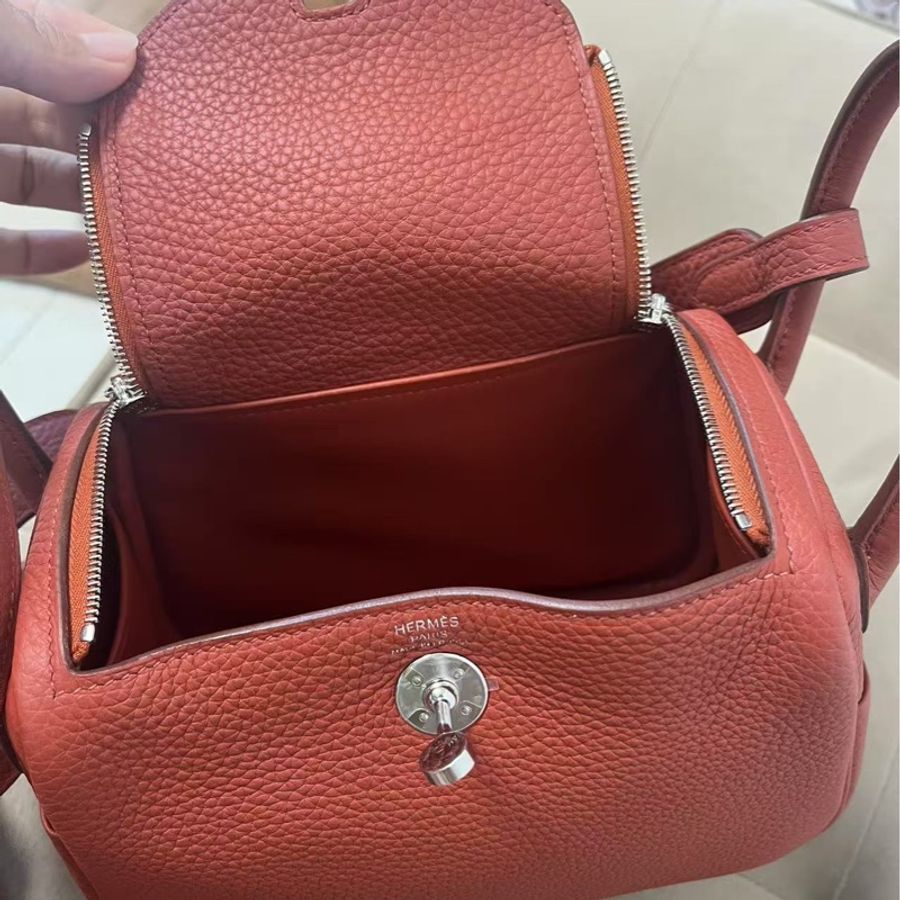 Hermes🌈Mini Lindy一代❤️磚紅色銀扣❤️99新🌟TC皮🌟-1