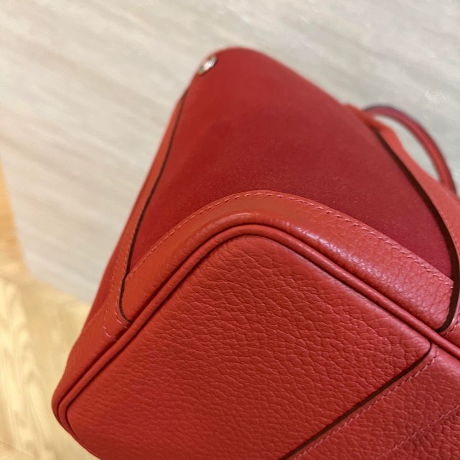 Hermes🌈Garden party 30❤️紅色布拼皮❤️99.8新❤️閑置🌟-5