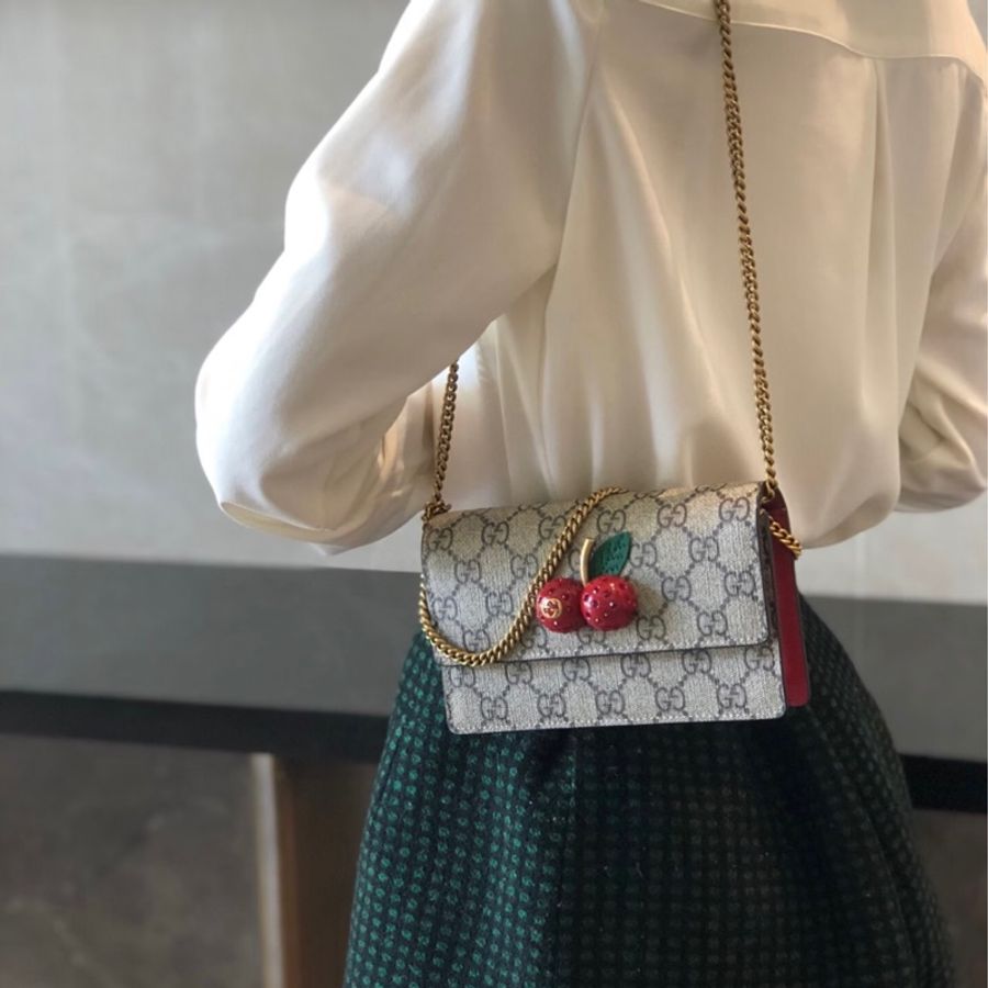 全新 GUCCI古馳 櫻桃🍒老花Logo 帆布 斜挎包-5