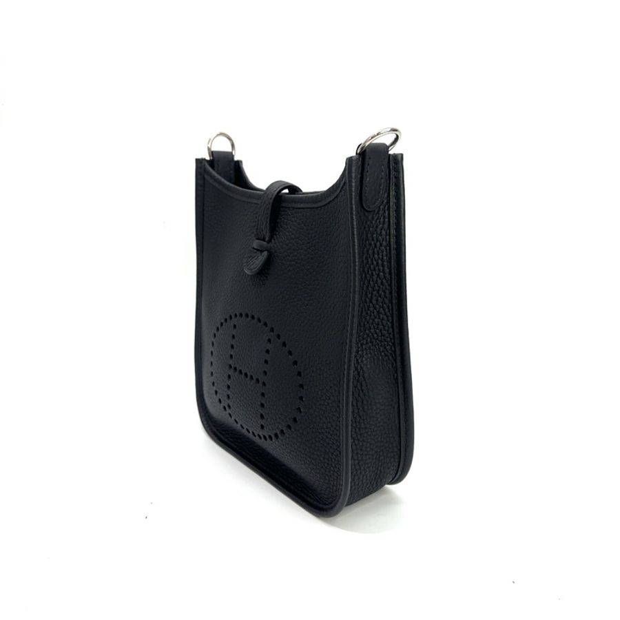 Hermes 89黑TC皮銀釦 Mini Evelyne 斜背包-3