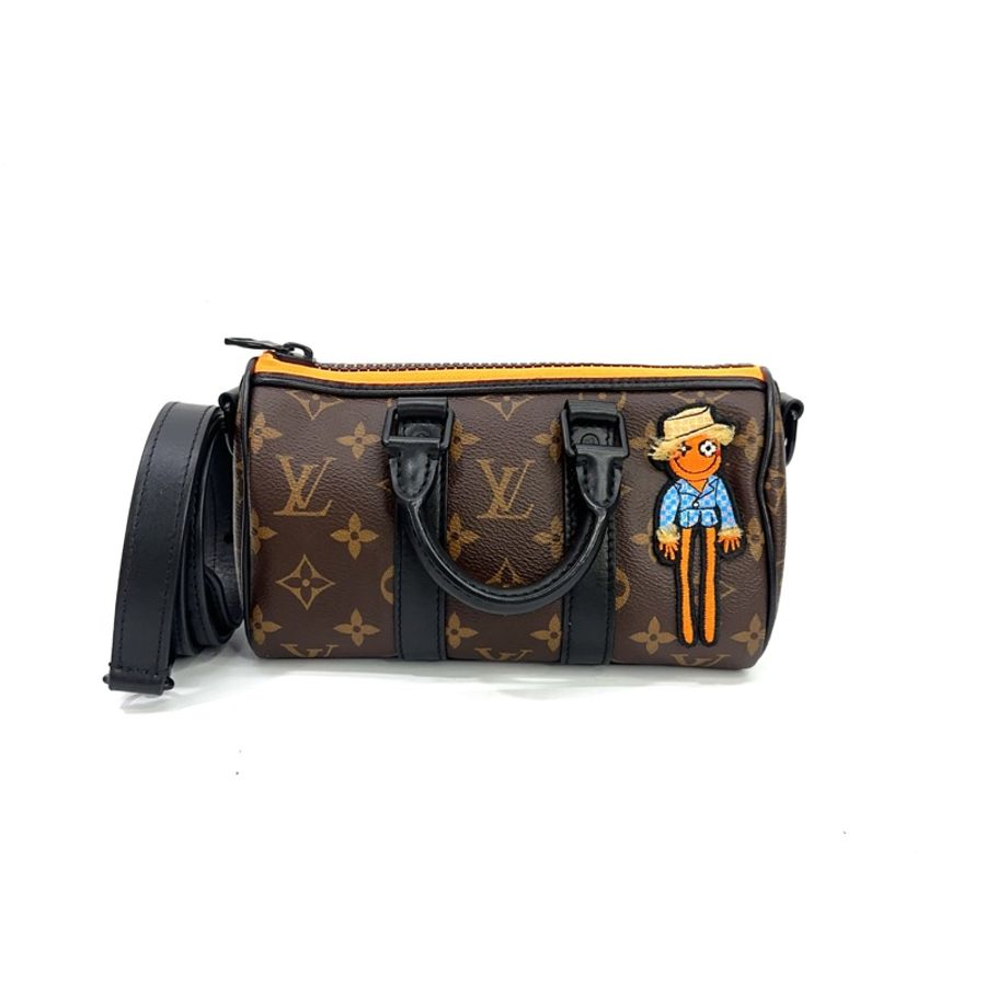 絕版商品!LV 原花拼黑牛皮黑釦Nano Keepall 稻草人手提斜背包 M80201-0