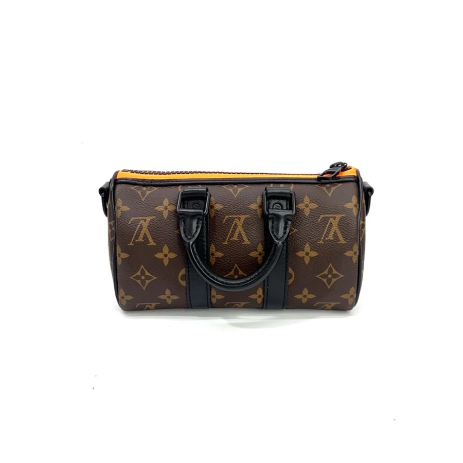 絕版商品!LV 原花拼黑牛皮黑釦Nano Keepall 稻草人手提斜背包 M80201-1
