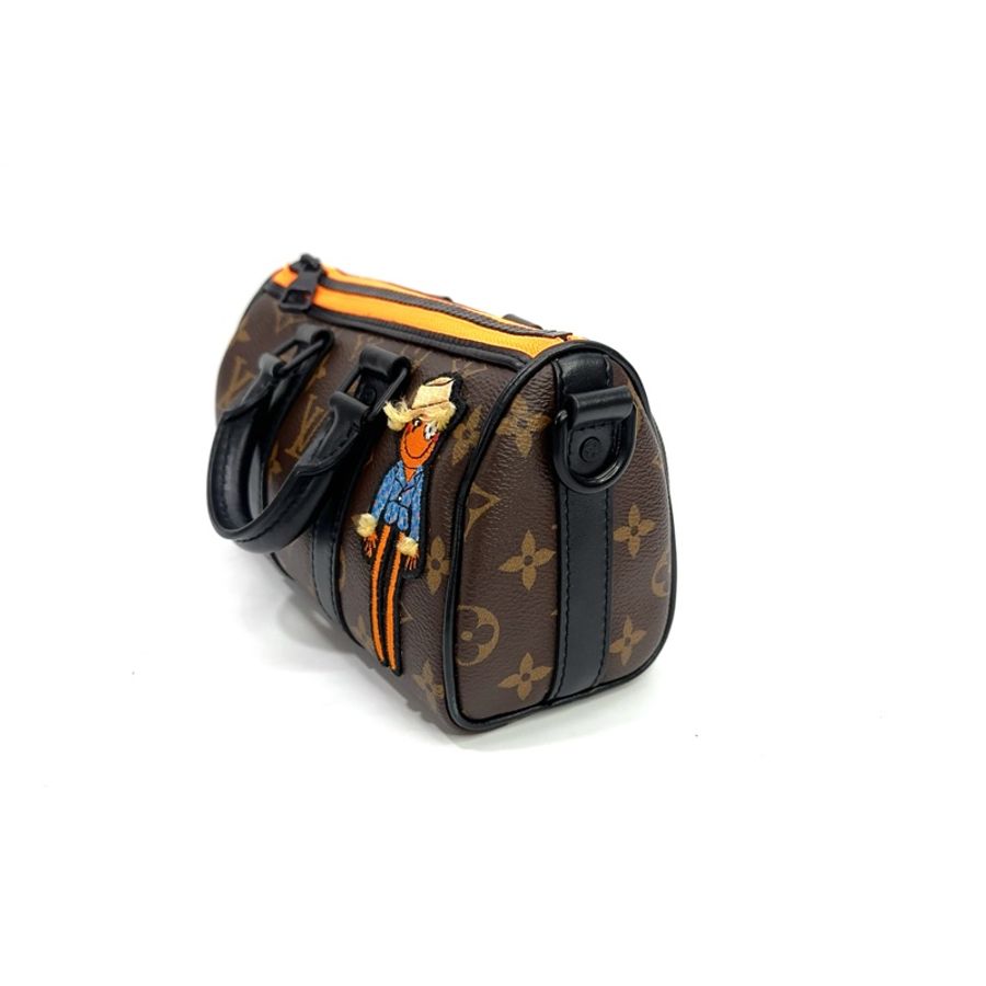 絕版商品!LV 原花拼黑牛皮黑釦Nano Keepall 稻草人手提斜背包 M80201-3
