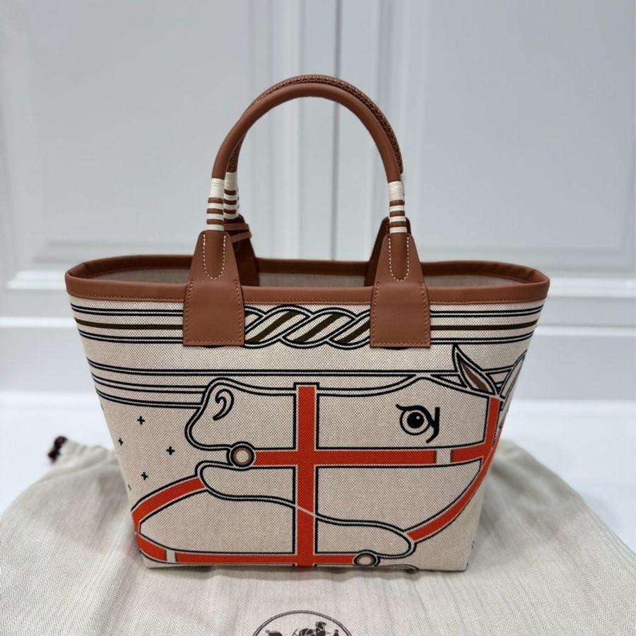 hermes 愛馬仕 Steeple 25 bag 米色 H Plume 帆布 Swift小牛皮 托特包 手提包 肩背包-1