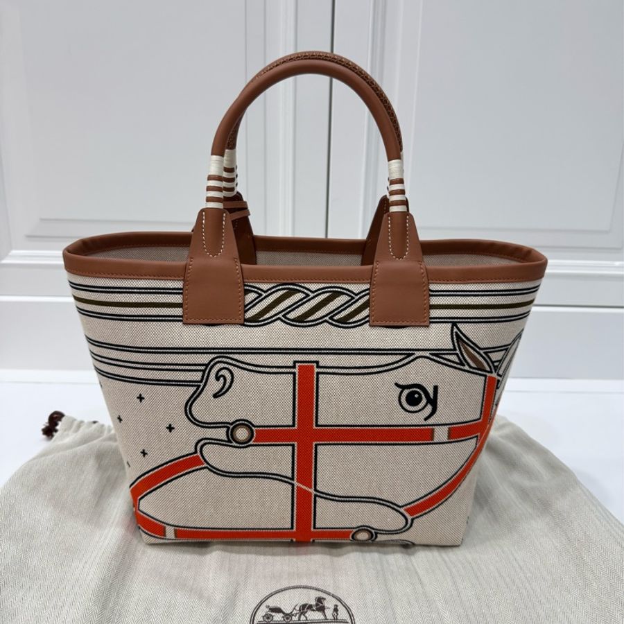 hermes 愛馬仕 Steeple 25 bag 米色 H Plume 帆布 Swift小牛皮 托特包 手提包 肩背包-2