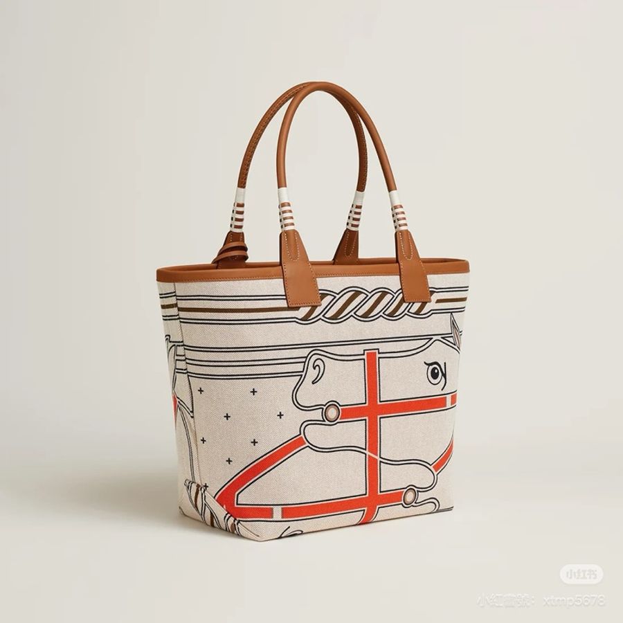 hermes 愛馬仕 Steeple 25 bag 米色 H Plume 帆布 Swift小牛皮 托特包 手提包 肩背包-4